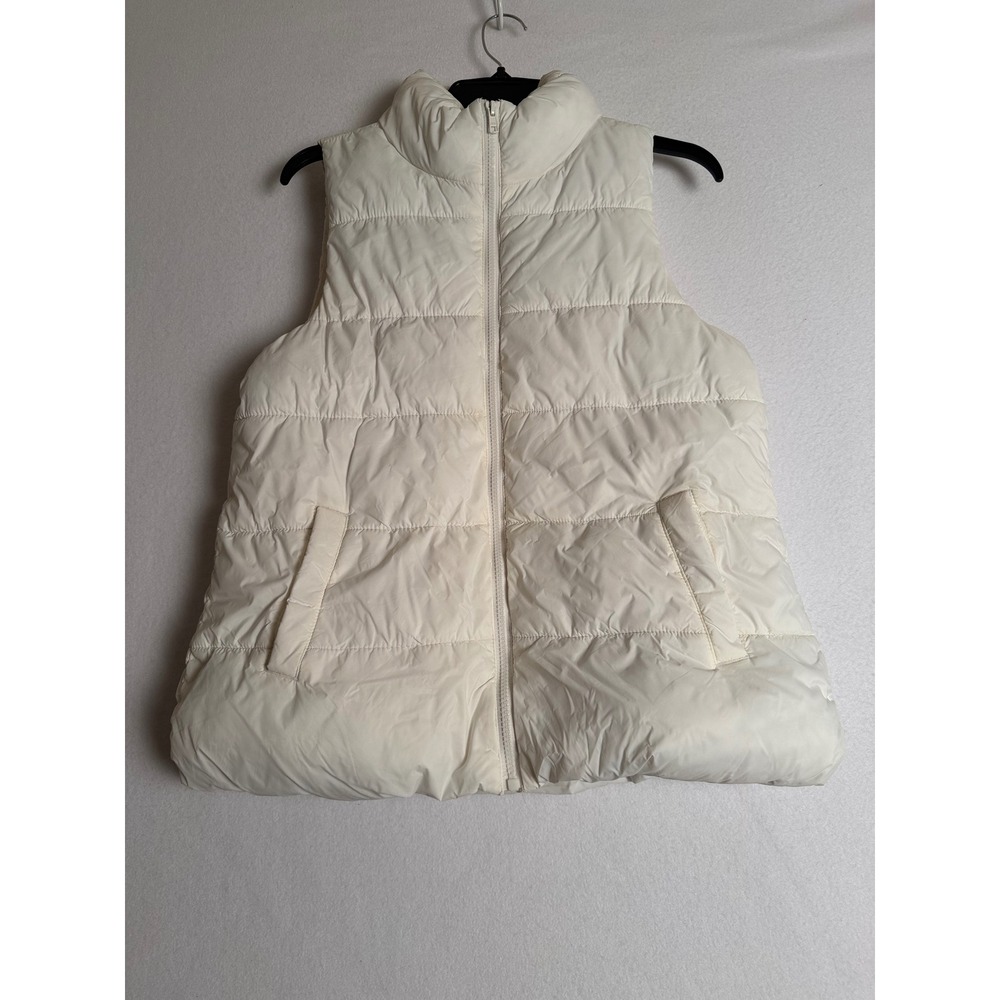 Old Navy Womens Puffer Vest Cream Off White Fleece Lined Quilted Full Zip Small